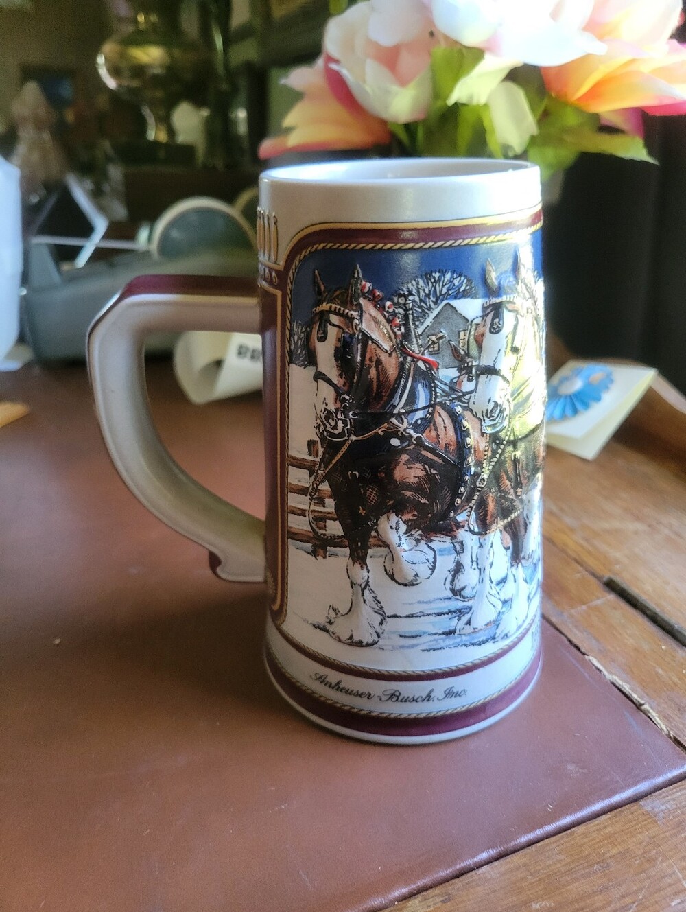 Vintage 1989 Budweiser Holiday Stein Hitch on a Winter's Evening Clydesdale